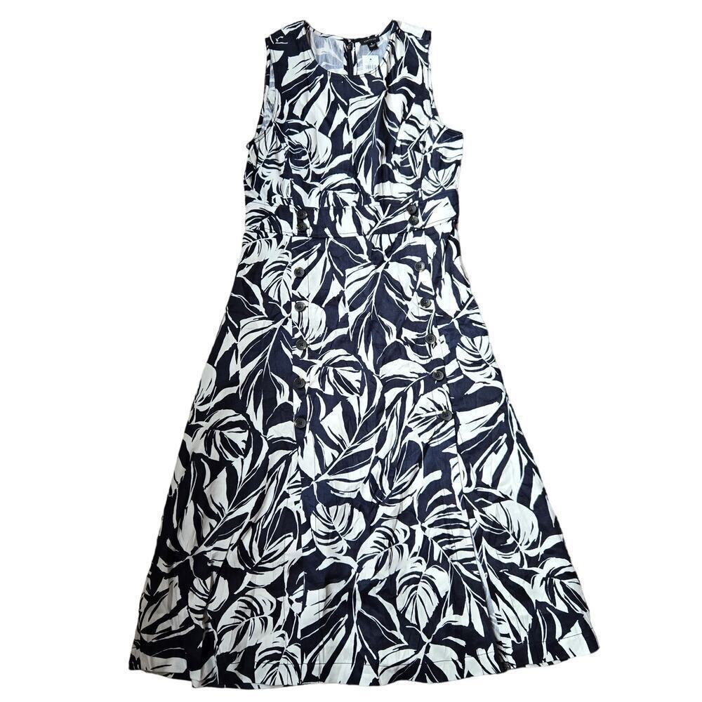 New Ann Taylor Blue Floral White Linen Blend Dress Size 4